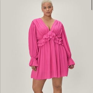 Nasty Gal Hot Pink Plus Size Pleated Frill Detail Mini Dress